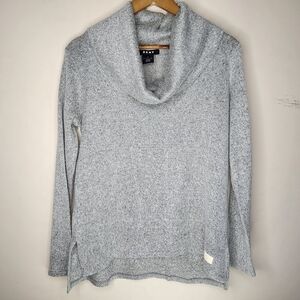 DKNY Draped Cowl Neck Pullover Sweater Heather Grey  Minimalist Work Wear